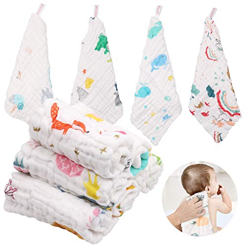 ABirdon 10 Piezas Muselinas Bebe 100% Algodon, 30x30 Toalla de Baño, Toalla Facial Infantil Animados para Niños