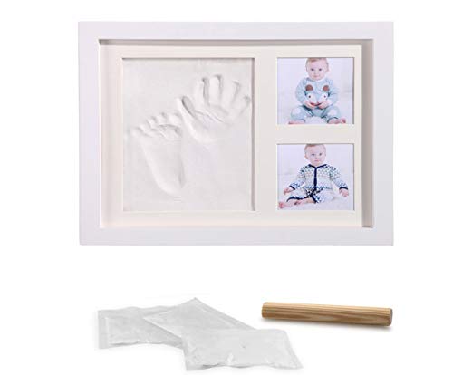 Acobonline Kit de Marco de madera Para Manos y Huellas de bebé para niños y niñas. No se agrieta al secar. (Blanco-Arcilla)