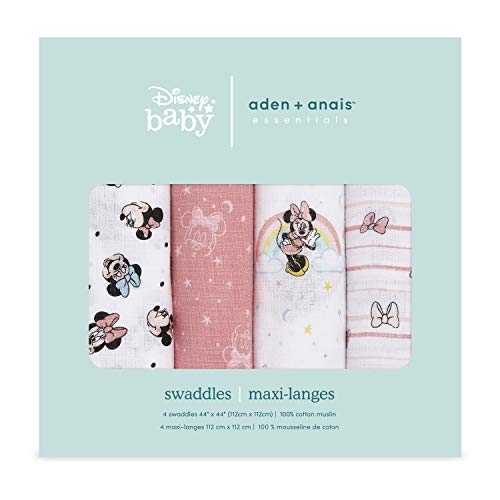 Aden Esencial Swaddle 100% Muselina algodón - Minnie Rainbows, Paquete de 4