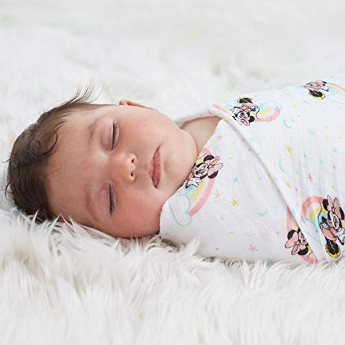 Aden Esencial Swaddle 100% Muselina algodón - Minnie Rainbows, Paquete de 4