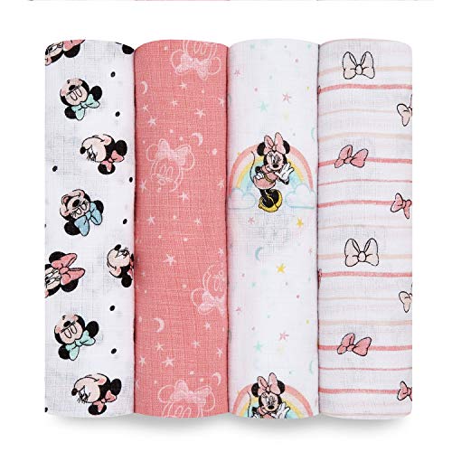 Aden Esencial Swaddle 100% Muselina algodón - Minnie Rainbows, Paquete de 4