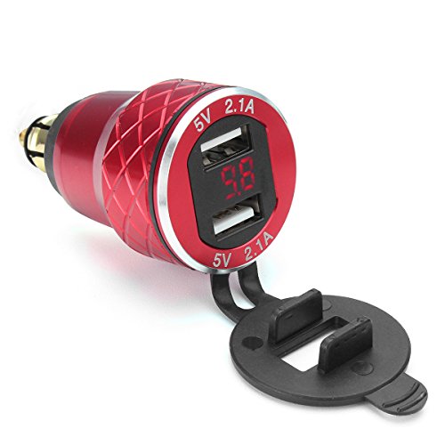 Alamor 12V-24V 4.2A Voltímetro Rojo Motocicleta Dual USB DIN Socket para BMW Moto - Rojo