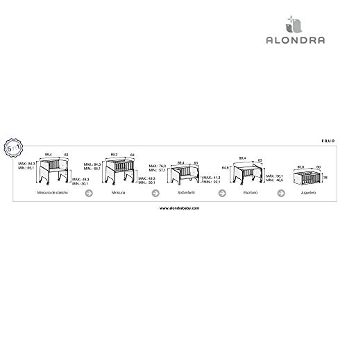 Alondra - Minicuna Colecho EQUO (5 etapas) Rosa + Set 3Textiles + Colchón antiahogo, convertible en: sillón + mesa + juguetero + colecho + minicuna) 7 alturas somier, modelo C1052-TX112 Indiana Rosa.