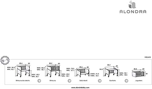 Alondra - Minicuna Colecho EQUO LIFE (5 etapas) Madera y blanco + Set 3Textiles + Colchón antiahogo, convertible en: sillón + mesa + juguetero + colecho + minicuna) 7 alturas somier C1794-TX194
