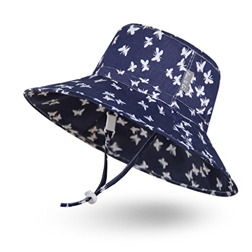 Ami & Li tots Niña Sombrero de Sol Bob Ajustable para Bebé Niña Niño Infantil Niños Pequeños Sombrero Protección Solar UPF 50 Unisexo-M:Sueño de Mariposa Azul