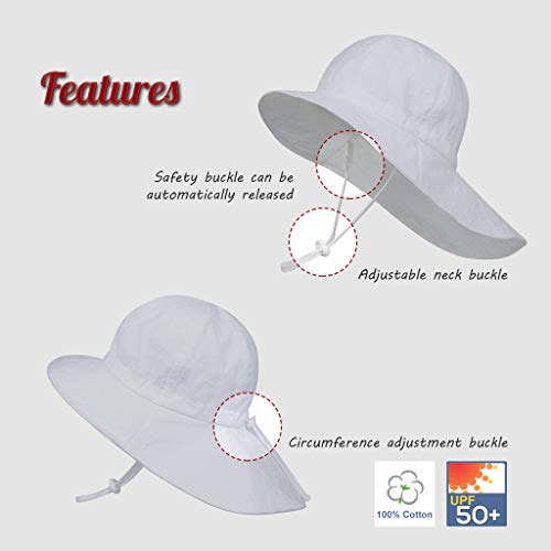 Ami&Li Bebé Sombrero Cuello Protección Niños Algodón UPF 50 Sombrero de Sol Niña Niño Infantil Pequeños-M:Bordado Blanco