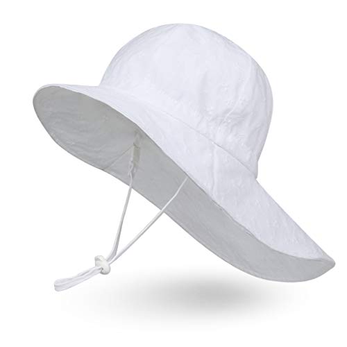 Ami&Li Bebé Sombrero Cuello Protección Niños Algodón UPF 50 Sombrero de Sol Niña Niño Infantil Pequeños-M:Bordado Blanco