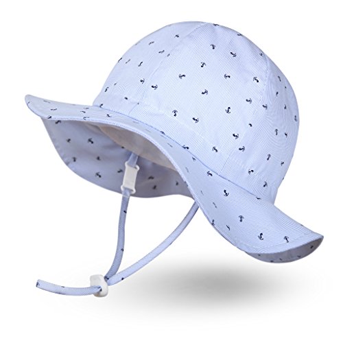 Ami&Li tots Niño Sombrero de Sol ala Ancha Ajustable Sombrero Protección Solar UPF 50 para Bebés, Niñas Niños Infantil Pequeñito Unisexo - M: Ancla del Barco