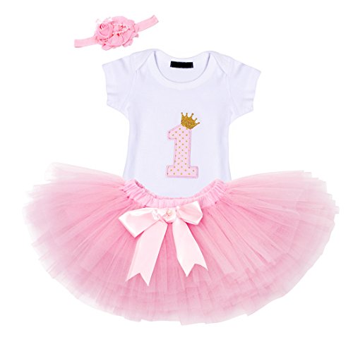 AmzBarley Recién Nacida Bebé Niña Vestido Cumpleaños Treaje Tutú Falda Romper con Diadema 3pcs Conjunto Primer Cumpleaños Mameluco Disfraz para Fiesta Carnaval Ceremonia