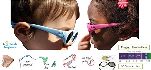 Animals Sunglasses Froggy, gafas de sol para niños de 6 meses a 1, 2, 3 años, lentes para PC UNBREAKABLE UV 400 categoría 4, montura plegable e indestructible, Made in Italy, verde