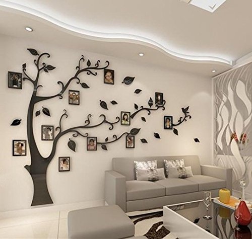 Árbol Pegatinas de Pared - 3D Árbol Marco de Fotos DIY Etiqueta Murales Decoración para Salón, Dormitorio, Oficina, Habitación para Niños (L: 175 * 230CM, 1 Negro Derecha)