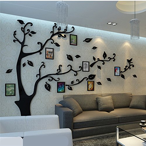 Árbol Pegatinas de Pared - 3D Árbol Marco de Fotos DIY Etiqueta Murales Decoración para Salón, Dormitorio, Oficina, Habitación para Niños (L: 175 * 230CM, 1 Negro Derecha)