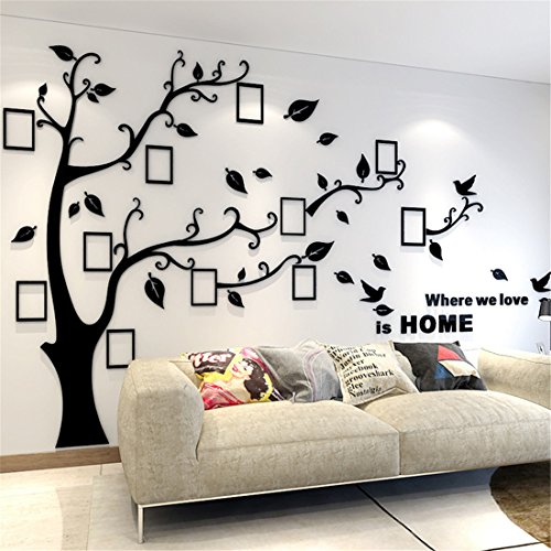 Árbol Pegatinas de Pared - 3D Árbol Marco de Fotos DIY Etiqueta Murales Decoración para Salón, Dormitorio, Oficina, Habitación para Niños (L: 175 * 230CM, 1 Negro Derecha)