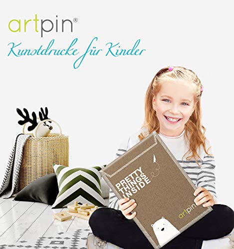 artpin® - Juego de 6 imágenes para habitación de niños y niñas en menta gris pluma – Póster de animales indios P62