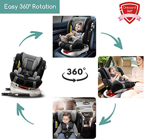 Babify Onboard Silla de Coche Giratoria 360º – Grupos 0/1/2/3 - Reclinable - Contramarcha hasta grupo 1 - Black Edition