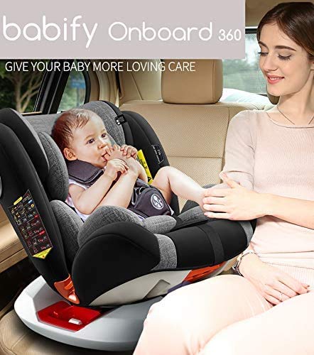 Babify Onboard Silla de Coche Giratoria 360º – Grupos 0/1/2/3 - Reclinable - Contramarcha hasta grupo 1 - Black Edition