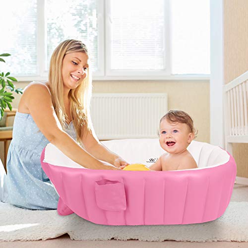 Bañera para Bebe Inflable Plegable de Viaje Ducha Para Niños Recién Nacidos (Rosa)