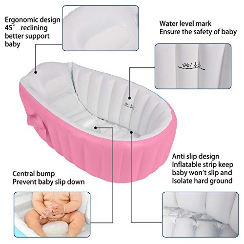 Bañera para Bebe Inflable Plegable de Viaje Ducha Para Niños Recién Nacidos (Rosa)