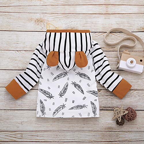 BBSMILN Ropa Bebe Niña Niño Otoño Invierno 0 a 3 6 12 18 24 Meses de Recién Nacido - Pluma Sudadera con Capucha de Manga Larga + Pantalones a Rayas - 2PC / Conjuntos