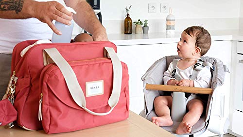 BÉABA Genève II - Bolso Cambiador, Modulable, Múltiples Compartimentos, Estuche Delantero Extraíble, Colchón Cambiador, Bolsa de Comida Isotérmica, Sistema de Enganche para Cochecitos - Naraja