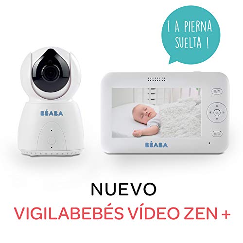 BÉABA Zen + - Vigilabebés Vídeo, Cámara HD, Walkie-Talkie, Monitor de Bebé de Gran Alcance para Bebés y Niños, Termómetro Integrado, Alarma y Temporizador - Blanco