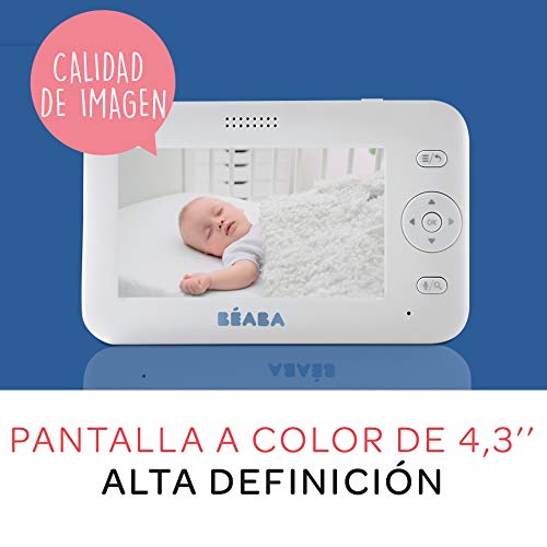 BÉABA Zen + - Vigilabebés Vídeo, Cámara HD, Walkie-Talkie, Monitor de Bebé de Gran Alcance para Bebés y Niños, Termómetro Integrado, Alarma y Temporizador - Blanco