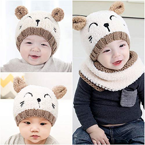 Bearbro Bufandas del Bebé, Invierno Niño Niña Sombrero y Bufandas otoño Invierno niños niñas Punto Gorras y Bufanda Guantes Traje de Tres Piezas (Blanco)