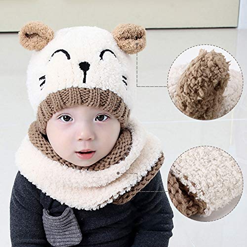 Bearbro Bufandas del Bebé, Invierno Niño Niña Sombrero y Bufandas otoño Invierno niños niñas Punto Gorras y Bufanda Guantes Traje de Tres Piezas (Blanco)