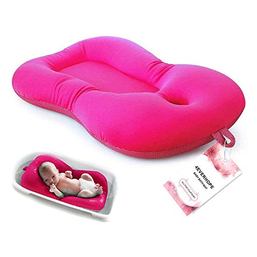 Bebé infantil cojín de baño alfombra, 4EVERHOPE flotante suave bebé almohada de baño/tumbona recién nacido bañera cojín de aire (Rosa Claro)