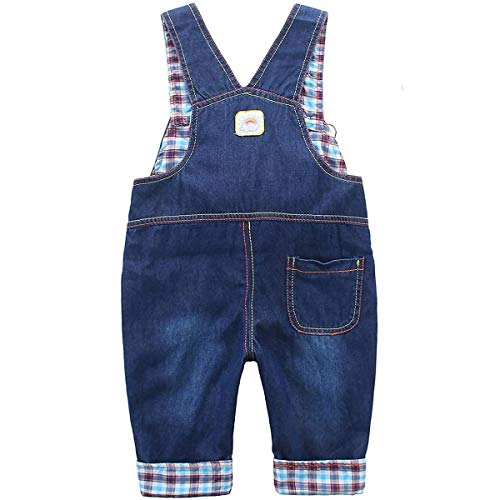 Bebé Niños Niñas Peto Vaquero Overalls Mono Largo Pantalón Elegante Azul con Patrón Animal - 100