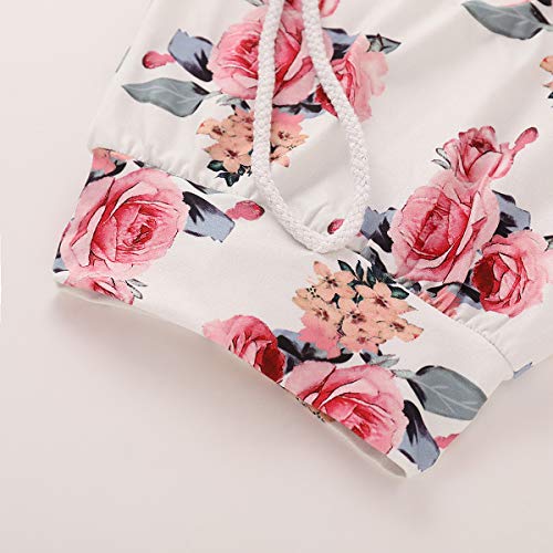 Bebé recién Nacido de Manga Larga con Capucha Floral Sudadera Tops + Pantalones Ropa Trajes (12-18 Meses, Blanco)