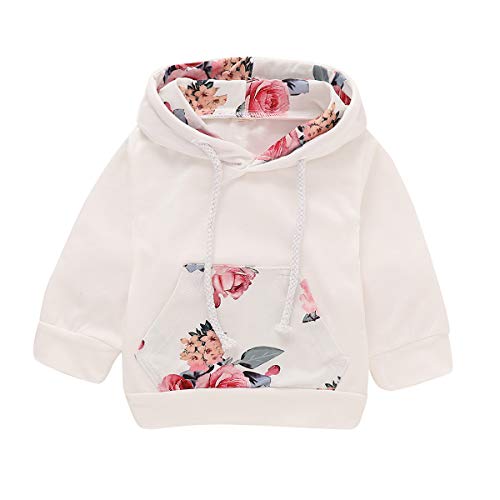 Bebé recién Nacido de Manga Larga con Capucha Floral Sudadera Tops + Pantalones Ropa Trajes (12-18 Meses, Blanco)