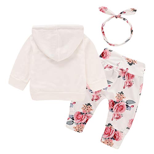 Bebé recién Nacido de Manga Larga con Capucha Floral Sudadera Tops + Pantalones Ropa Trajes (12-18 Meses, Blanco)