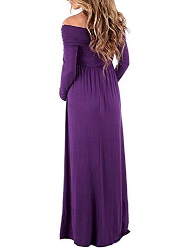 BEDAMAM Premamá Vestido de Manga Larga Maxi Falda Plisada con Encaje Flores para Mujer Casual Maternidad Vestido Fotografía Sexy Vestido de Embarazo Morado M