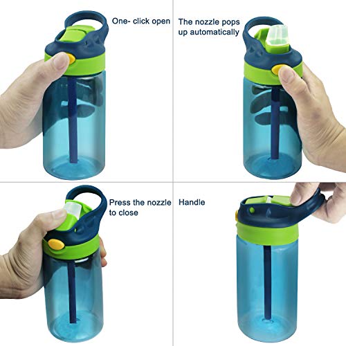 Bioasis Botella de Agua para niños de 480 ml, botella para niños a partir de 36 meses, sin BPA, Tazas para niños aisladas de derrames con Pajita para Viajes Escolares