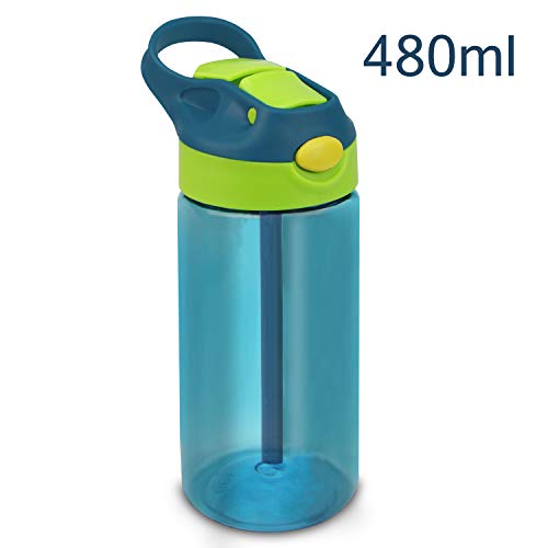 Bioasis Botella de Agua para niños de 480 ml, botella para niños a partir de 36 meses, sin BPA, Tazas para niños aisladas de derrames con Pajita para Viajes Escolares