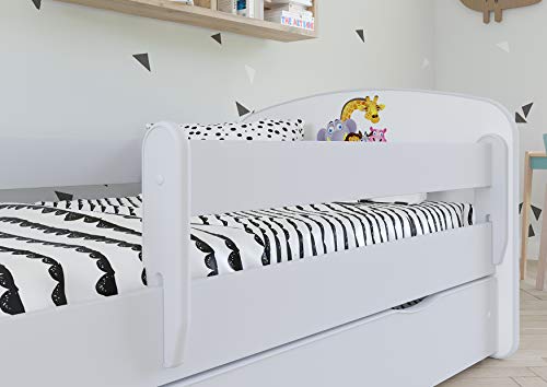 Bjird Cama Infantil 140x70 Cama para Niños Blanca con Barrera de protección contra caídas. Colchón Incluido, cajones extraíbles y Base de Listones para niñas y niños - 70 x 140 cm Blanco vacío