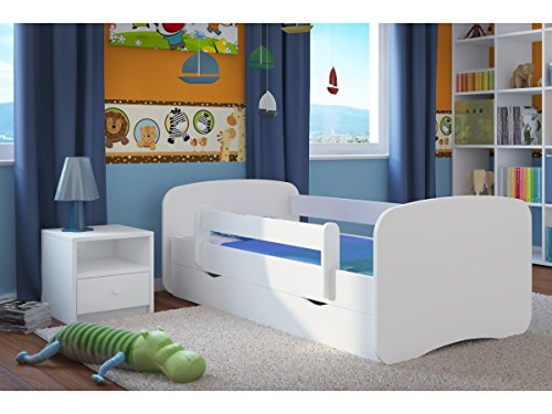 Bjird Cama Infantil 140x70 Cama para Niños Blanca con Barrera de protección contra caídas. Colchón Incluido, cajones extraíbles y Base de Listones para niñas y niños - 70 x 140 cm Blanco vacío