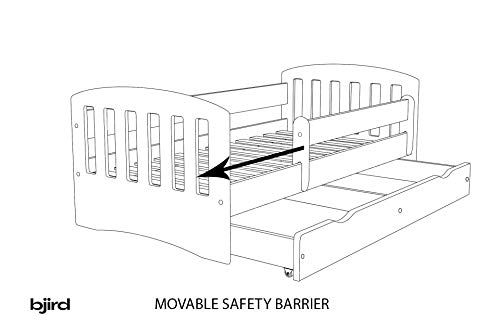 Bjird Cama Infantil 80x180 Cama para Niños Blanca con Barrera de protección contra caídas. Colchón Incluido, cajones extraíbles y Base de Listones para niñas y niños - 80 x 180 cm Blanco vacío