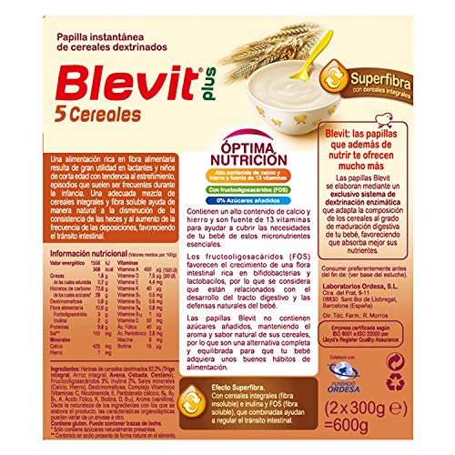 Blevit - Papilla 5 Cereales Superfibra Blevit Plus 700 gr 5m+