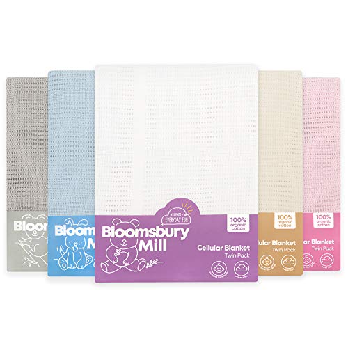 Bloomsbury Mill - Mantas Celulares Extrasuaves Para Bebé - 100 % Algodón Orgánico Puro - Para Carrito, Capazo o Viajes - Juego de 2 - Crema