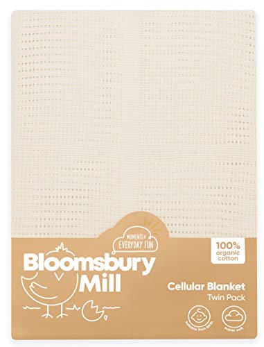 Bloomsbury Mill - Mantas Celulares Extrasuaves Para Bebé - 100 % Algodón Orgánico Puro - Para Carrito, Capazo o Viajes - Juego de 2 - Crema