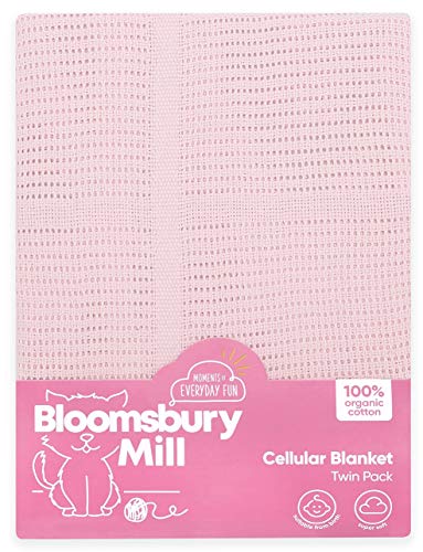 Bloomsbury Mill - Mantas Celulares Extrasuaves Para Bebé - 100 % Algodón Orgánico Puro - Para Carrito, Capazo o Viajes - Juego de 2 - Rosa