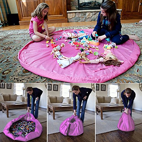 Bolsa de almacenamiento de juguetes para Lego, Bolsas de organizador, Alfombra de juego para niños - Organizador portátil de juguetes para niños (Pink) 