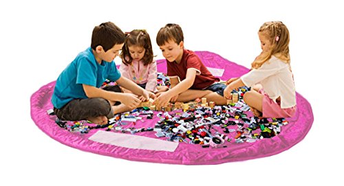 Bolsa de almacenamiento de juguetes para Lego, Bolsas de organizador, Alfombra de juego para niños - Organizador portátil de juguetes para niños (Pink) 