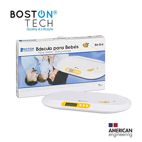 Boston Tech BA-104 - Bascula para bebés y Mascotas. Balanza digital con pantalla LCD y tallimetro con Función Tara, Ideal para calcular el peso de su bebe con capacidad de hasta 20Kg (44lb)