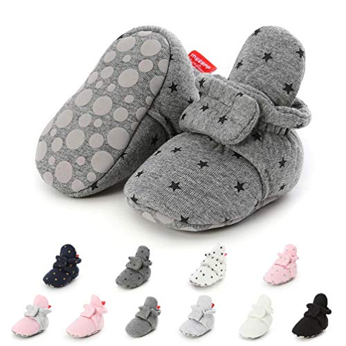 Botas de Niño Calcetín Invierno Soft Sole Crib Raya de Caliente Boots de Algodón para Bebés (0-6 Meses, D_ Estrellas Grises Oscuras, Tamaño de Etiqueta 11)