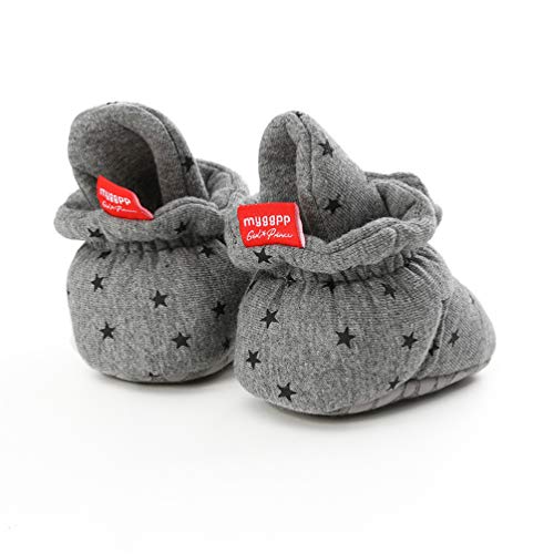 Botas de Niño Calcetín Invierno Soft Sole Crib Raya de Caliente Boots de Algodón para Bebés (0-6 Meses, D_ Estrellas Grises Oscuras, Tamaño de Etiqueta 11)