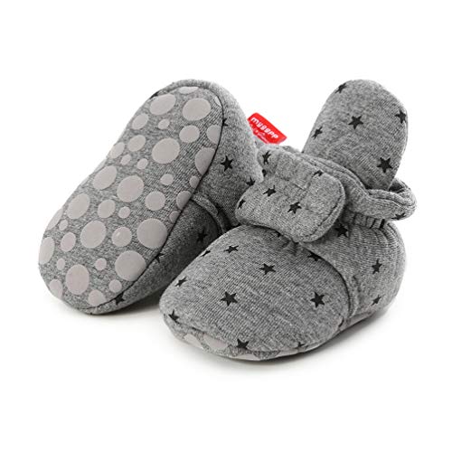 Botas de Niño Calcetín Invierno Soft Sole Crib Raya de Caliente Boots de Algodón para Bebés (0-6 Meses, D_ Estrellas Grises Oscuras, Tamaño de Etiqueta 11)