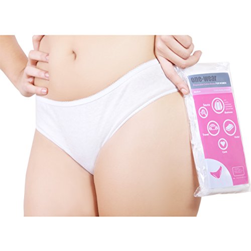 Bragas Desechables Súper Suave y Ligera de Algodón para Mujer (Lote de 5) - Ropa Interior de un Solo Uso para Maternidad Hospitales Viajes Spa Masajes (4) X-Large Caderas 107-109 cm, Blanco)